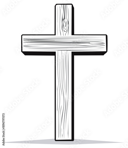 Wooden cross with shadows, Christian symbol, religious concept, spiritual icon, wood texture, isolated