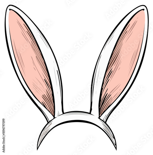 Whimsical rabbit ears headband sketch style for festive spring celebrations, Easter holiday costume or party accessory with soft pink inner ears.