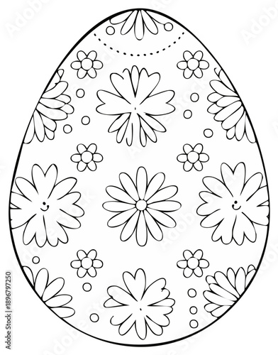 Easter egg coloring page illustration with a cute hand drawn floral pattern