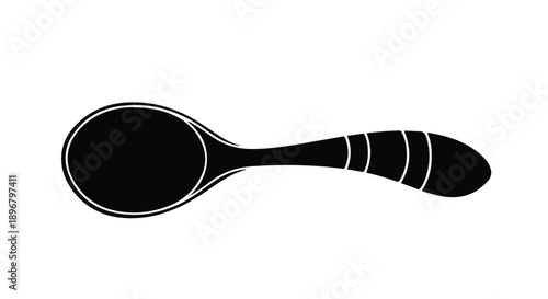 Simple black spoon with a decorative striped handle on a white background