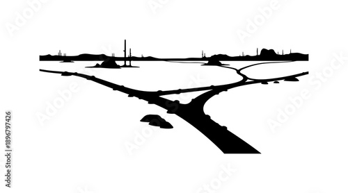Modern Highway Interchange Silhouette Vector Illustration