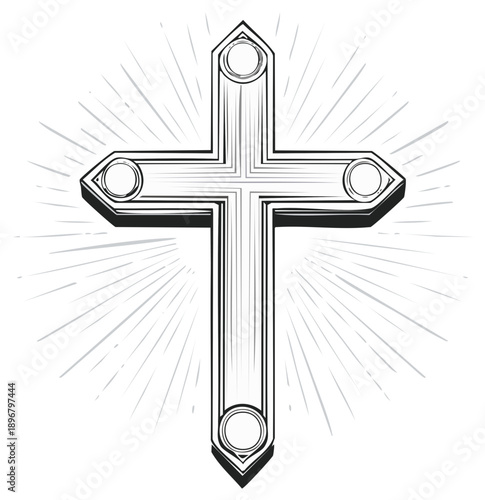Illustrative Cross with Radiating Light for Christian Faith Symbolism and Religious Imagery