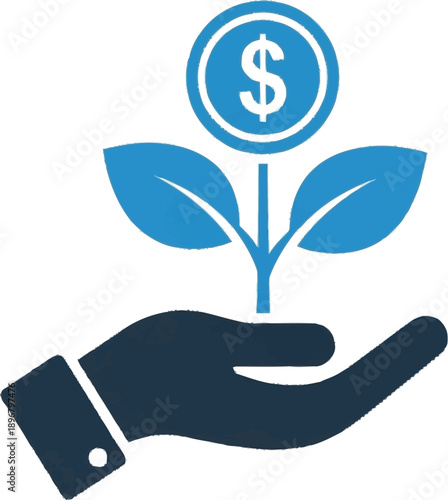 Hand holding growing plant with dollar coin on top concept for finance investment savings and business growth success