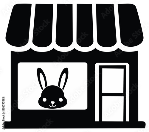 Rabbit Shopfront Silhouette Graphic Icon Bunny Storefront Vector Illustration