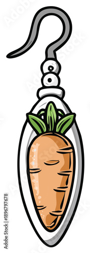 Whimsical dangling earring with a playful carrot illustration, a fun and modern vector art accessory, jewelry design