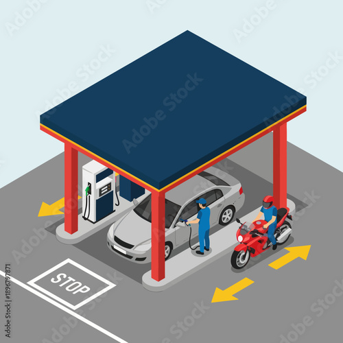 Electric Car Charging at Modern Station.