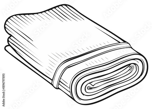 Folded Towel Illustration, Black and White Vector