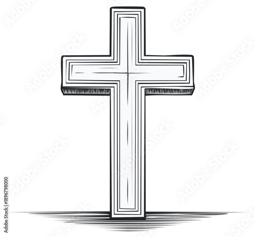 Illustrated cross symbol against white background, Christian religion concept.