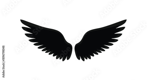 Symbolic pair of black angel wings spread wide against a clean white background