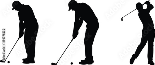 Silhouettes of golfer performing full swing sequence – ideal for sports training, technique illustration, motion analysis, and dynamic golf-themed visual content.