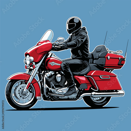 biker with his red motorbike