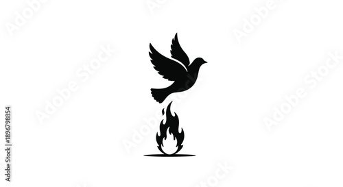 Symbolic silhouette of a dove rising from flames, representing hope and resilience