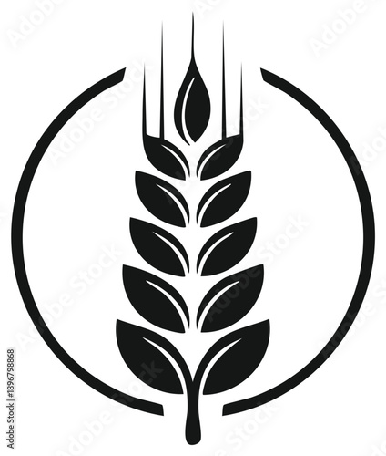 Stylized wheat spike in a circle. Graphic illustration for agriculture, farming, bakery products, and organic food concepts. Elegant symbol for nature.