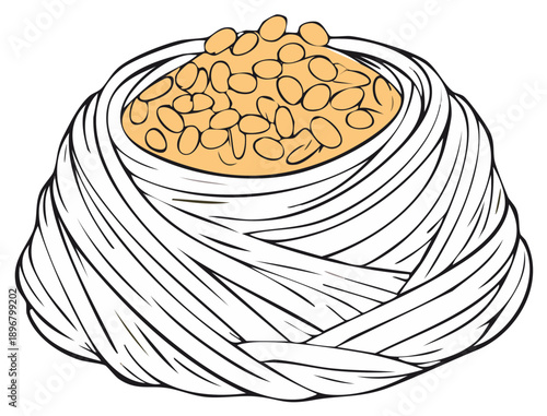 Hand-drawn Pasta Nest Illustration with Round Soybeans Filling Design for Menus or Recipes