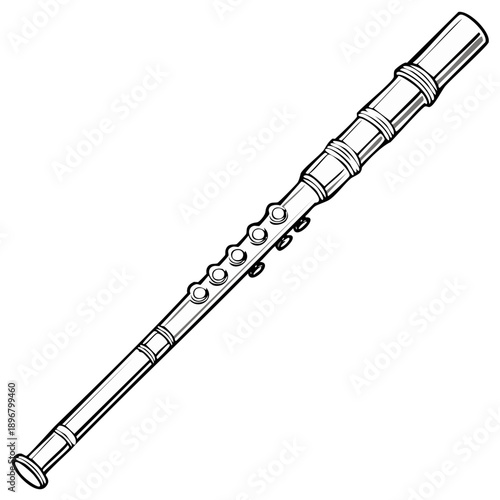 Line Art Illustration of a Soprano Recorder Woodwind Musical Instrument with Tone Holes and Flared Bell
