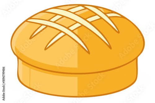 Simple Cartoon Illustration of a Round Loaf of Bread with Scored Top