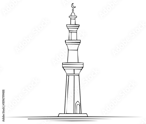 Detailed Minaret Outline Graphic Islamic Architecture Design Religious Symbol Islam Mosque Tower Architectural Structure