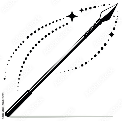 Mystical Spear Weapon Icon with Sparkling Trail and Stars