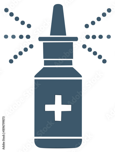 Illustration of a spray container for nasal application with plus sign as label for medication or drug for health