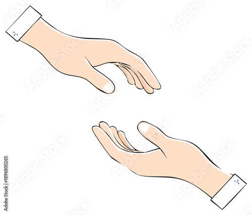 Reaching Hands, Gesture of Help, Support, Connection, Illustration
