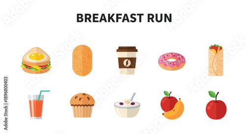 Ten breakfast food and drink icons arranged in two horizontal rows