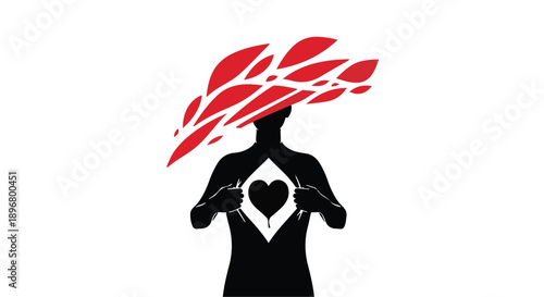 Creative burst of ideas and passion erupting from a silhouette of a person's head and chest.