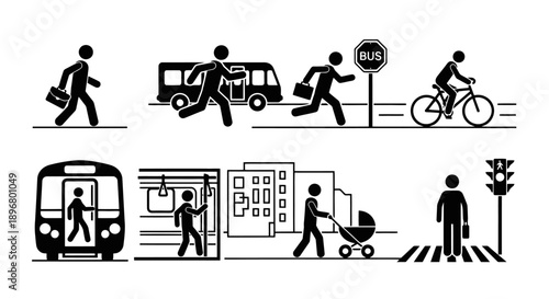 City transportation and pedestrian icons set.