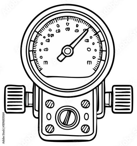 Pressure gauge instrument displaying measurement reading with knobs and dial