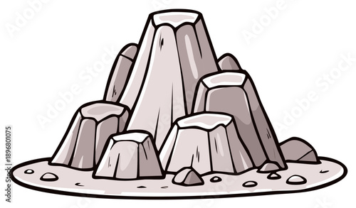 Cartoonish Rock Formation Illustration with Sandy Base and Neutral Colors