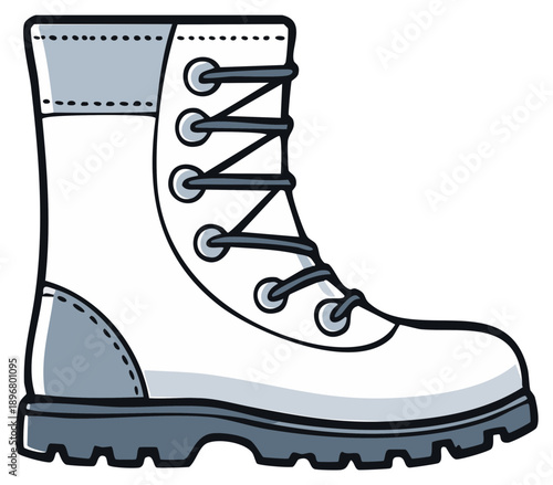 Cartoon drawing of a white and gray hiking boot.