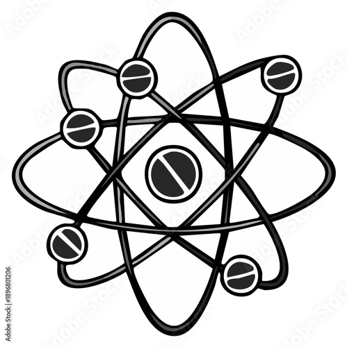 Drawn atom model with electrons circling the nucleus illustration isolated