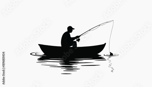 silhouette of a man fishing Man Fishing from Boat with Rod on Water Vector Illustration
