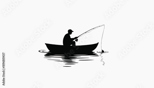 boat on the water Man Fishing from Boat with Rod on Water Vector Illustration