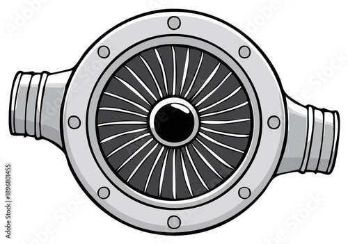 Cartoon illustration of a gray turbofan engine component design