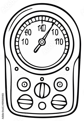 Gauge with dial, needles, and control knobs isolated