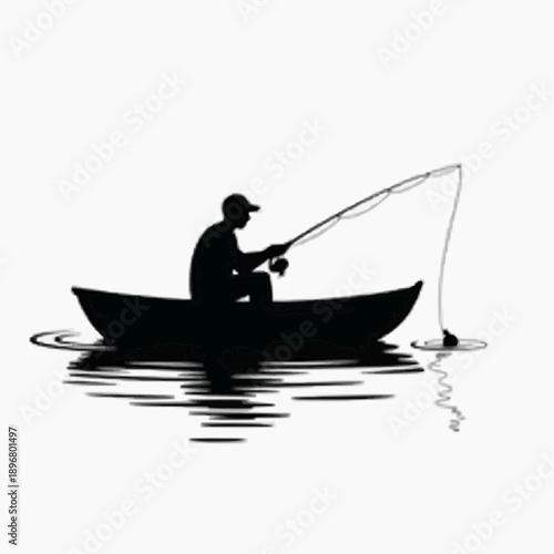 silhouette of a man fishing Man Fishing from Boat with Rod on Water Vector Illustration