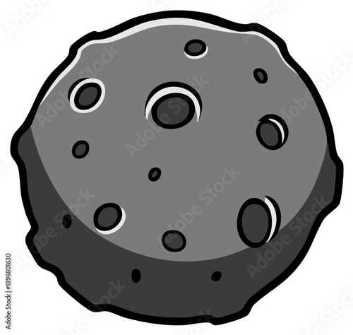Cartoon asteroid with craters flying through space graphic illustration