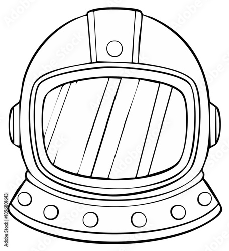 Retro Deep Sea Diving Helmet Line Art Illustration for Underwater Exploration and Discovery