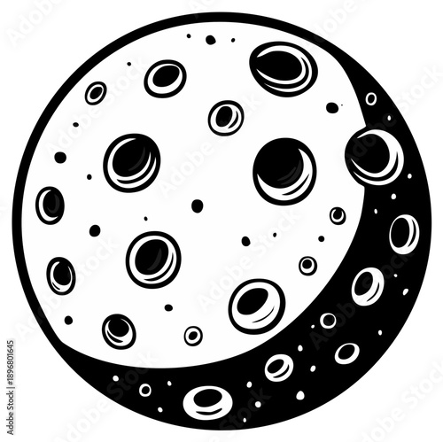 Monochrome moon with craters, celestial body, simple vector illustration