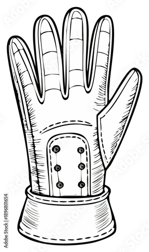 Detailed illustration of a white boxing glove with black outlines and shading
