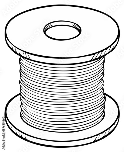 Illustration of a spool of thread with a hole in the center and wound filament