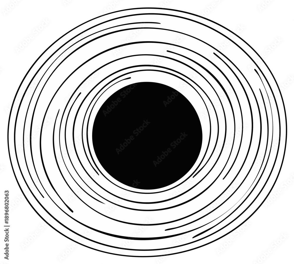 Fototapeta premium Abstract Concentric Circle Design with Spiraling Lines and Solid Central Black Hole, Modern Graphic