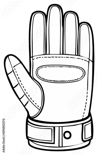 Monochrome vector illustration of a protective glove with wrist strap, suitable for sports or work activities