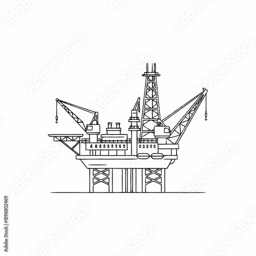 Detailed Illustration of an Offshore Oil Rig Platform.