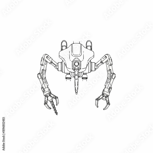 Detailed Line Art Illustration of a Futuristic Robotic Spider.