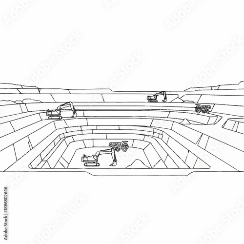 Excavation site with heavy machinery working.