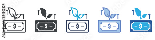 Money Growth icon set multiple style collection
