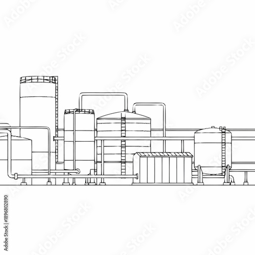 Industrial Complex with Storage Tanks and Pipelines.
