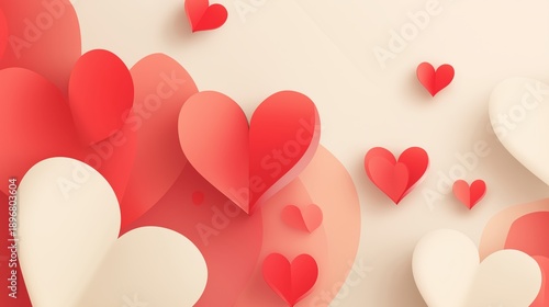 Love's Embrace: a delicate composition of red and white hearts in an atmosphere of gentle, romantic love. This image evokes feelings of care and the joy of affection.
