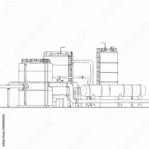Industrial Plant Complex with Tanks and Pipes.